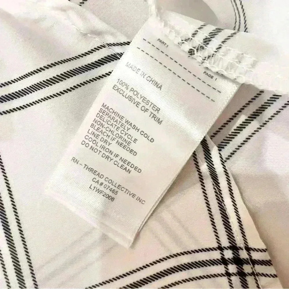 LAUNDRY BY SHELLI SEGAL Windowpane Check Blouse White Navy Blue Size X-Small - Picture 10 of 11
